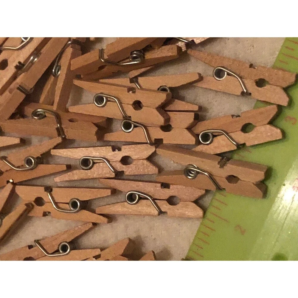 200 Mini Spring Clothes Pins Wood For Crafts Dollhouses Photo Paper 1